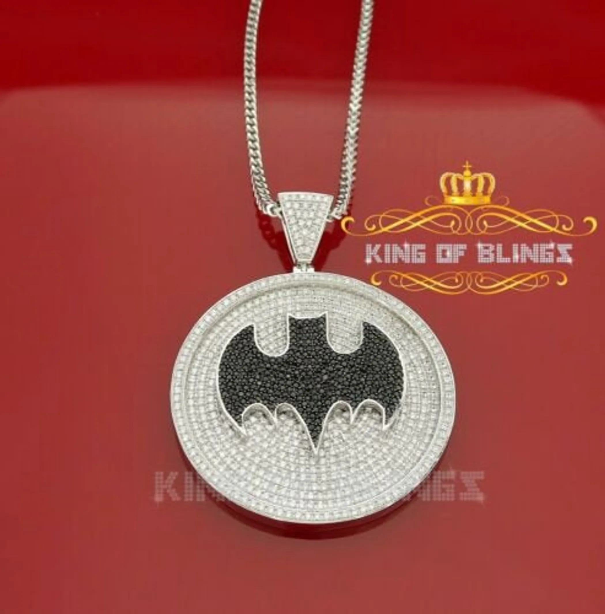10K White Gold Finish Batman Silver Pendant With Lab Created Diamond