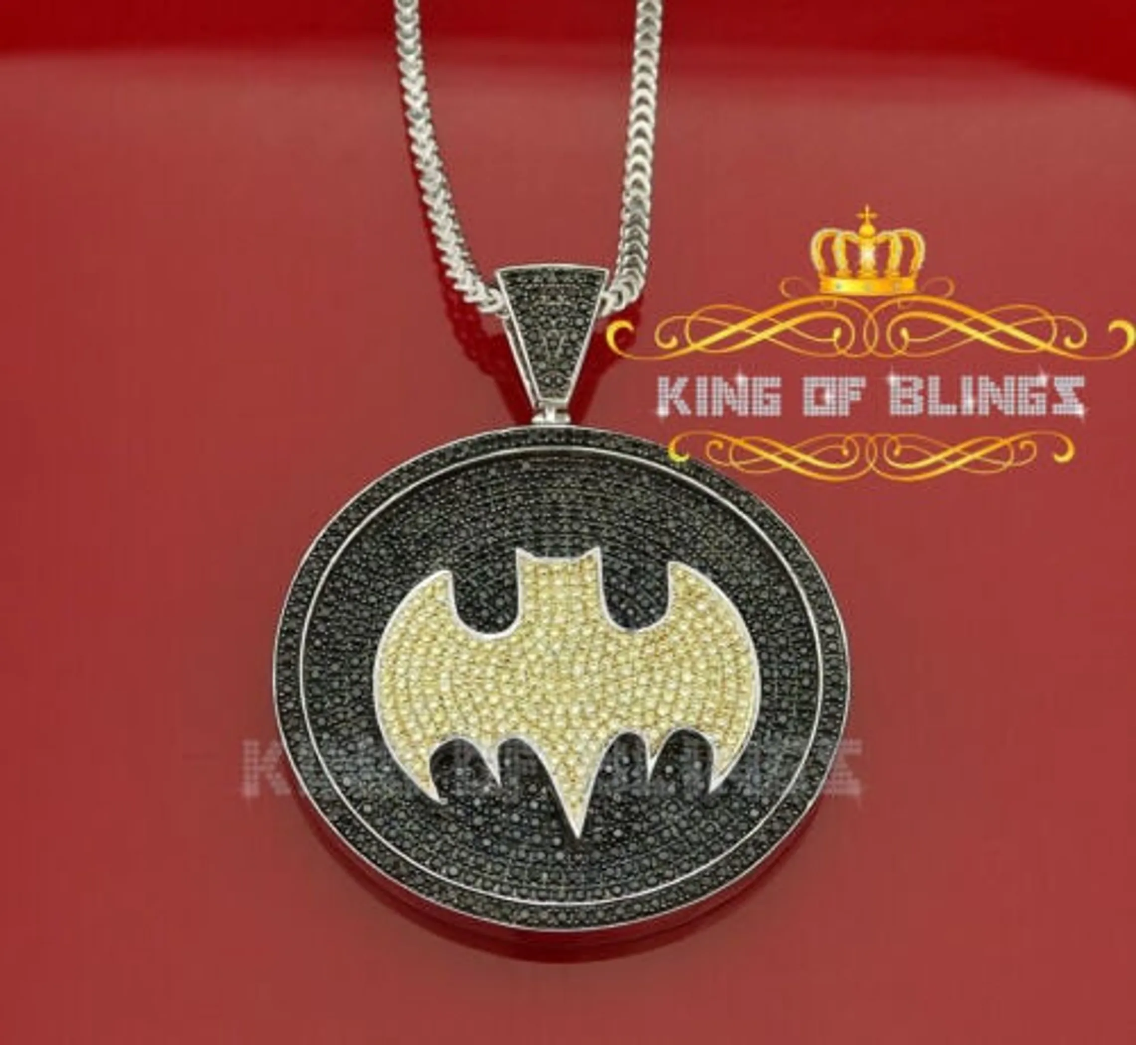 10K White Gold Finish Batman Silver Pendant With Lab Created Diamond