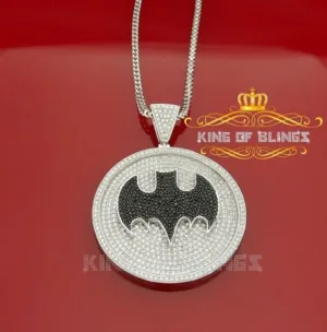 10K White Gold Finish Batman Silver Pendant With Lab Created Diamond