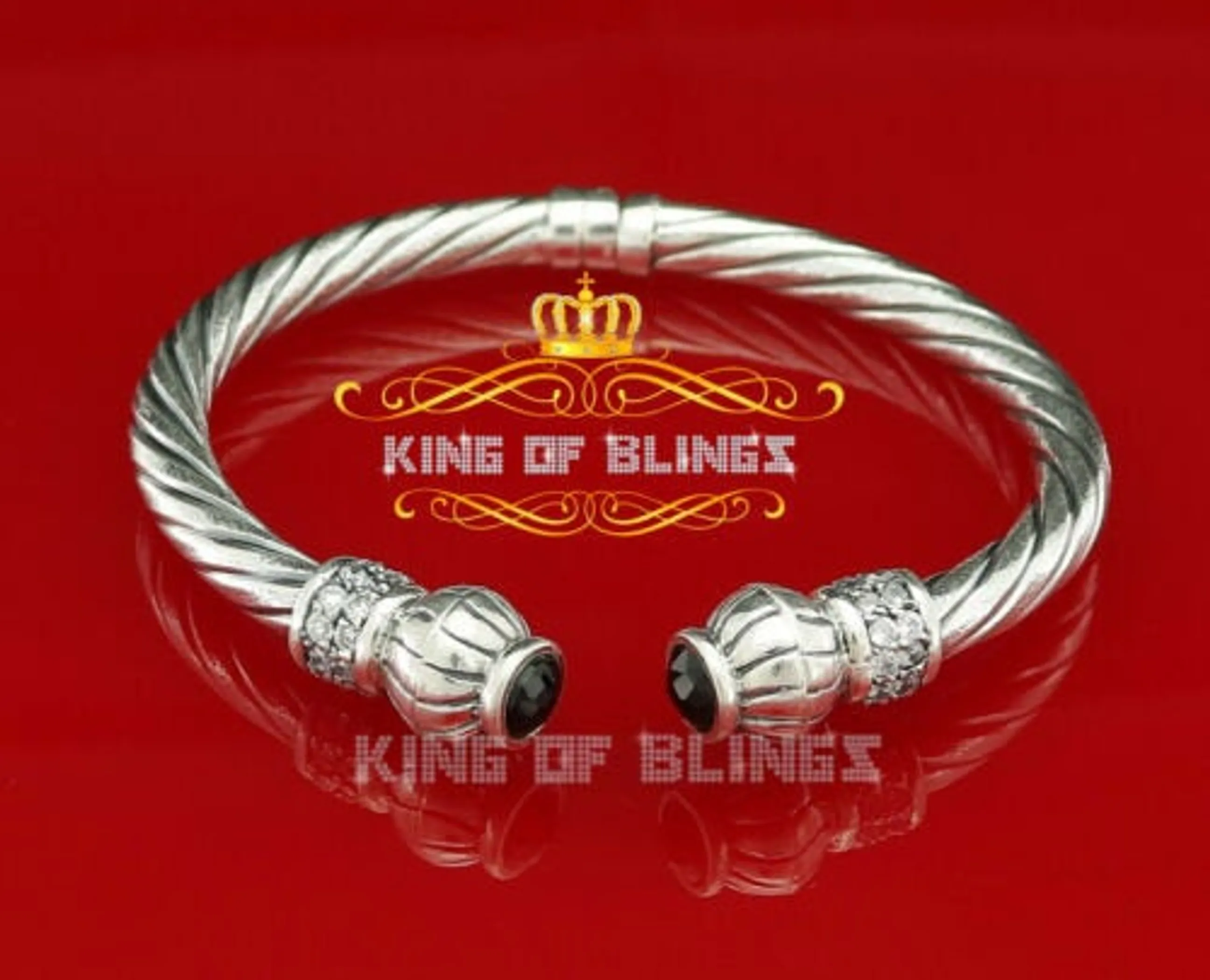 10K White Gold Finish in Silver Men/Ladies's Bangle Bracelete With Lab CR Diamonds