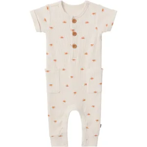 Baby Neutral Beige Suns Short Sleeve Long Leg Romper