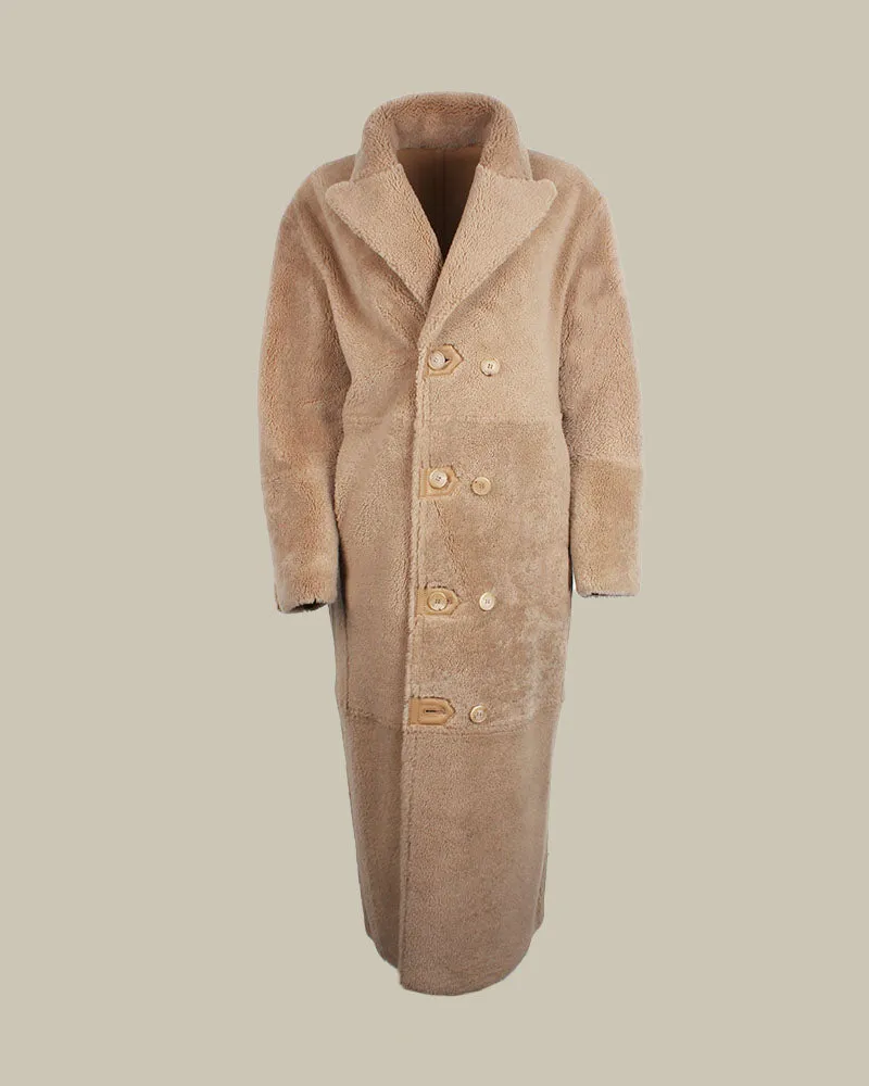 Beige Long Reversible Teddy Coat