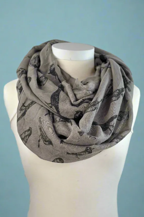Birds - Grey Infinity Scarf