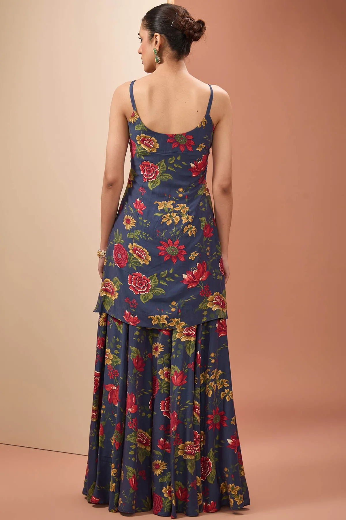 Blue Floral Printed Sharara Set