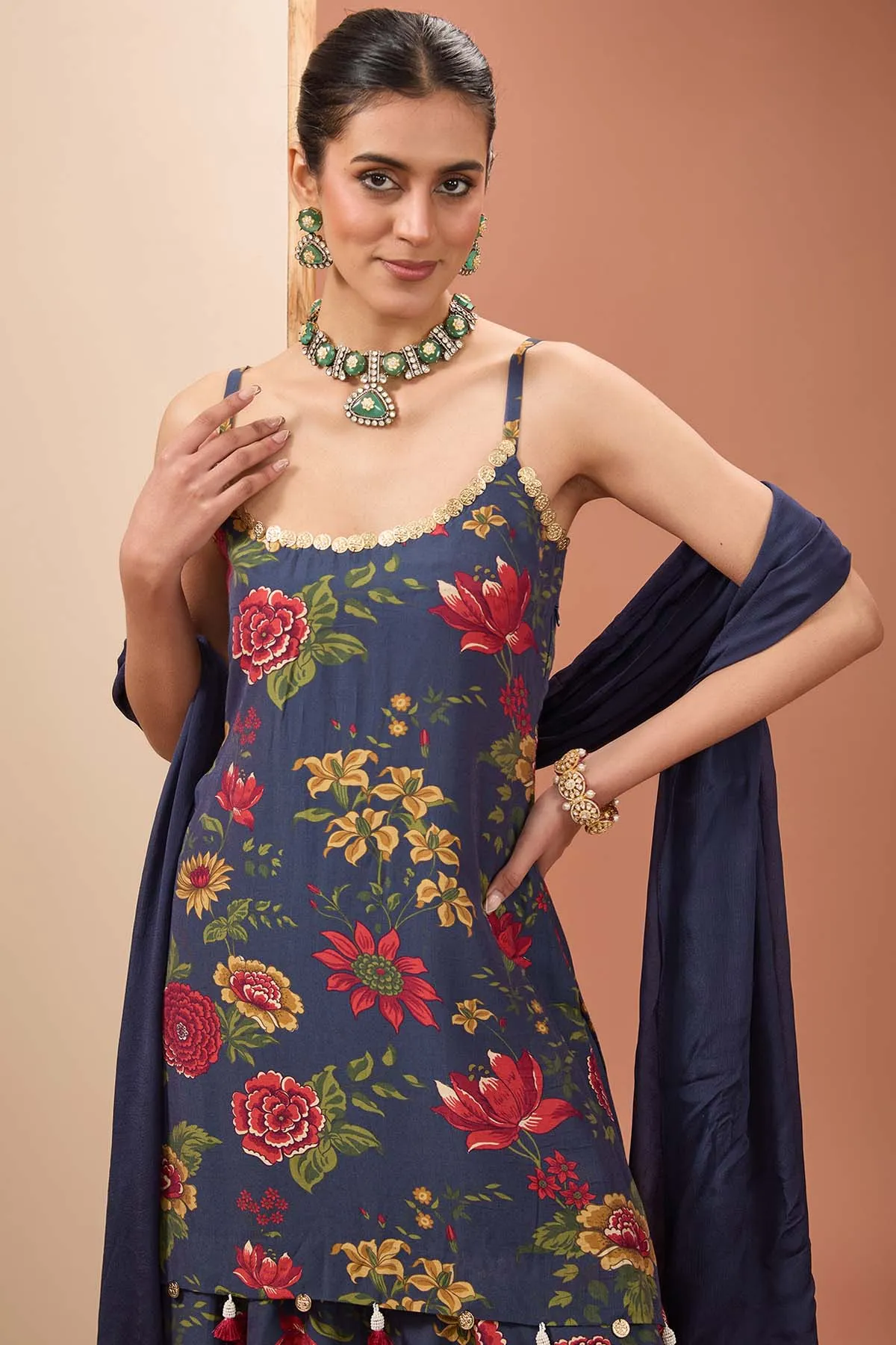 Blue Floral Printed Sharara Set