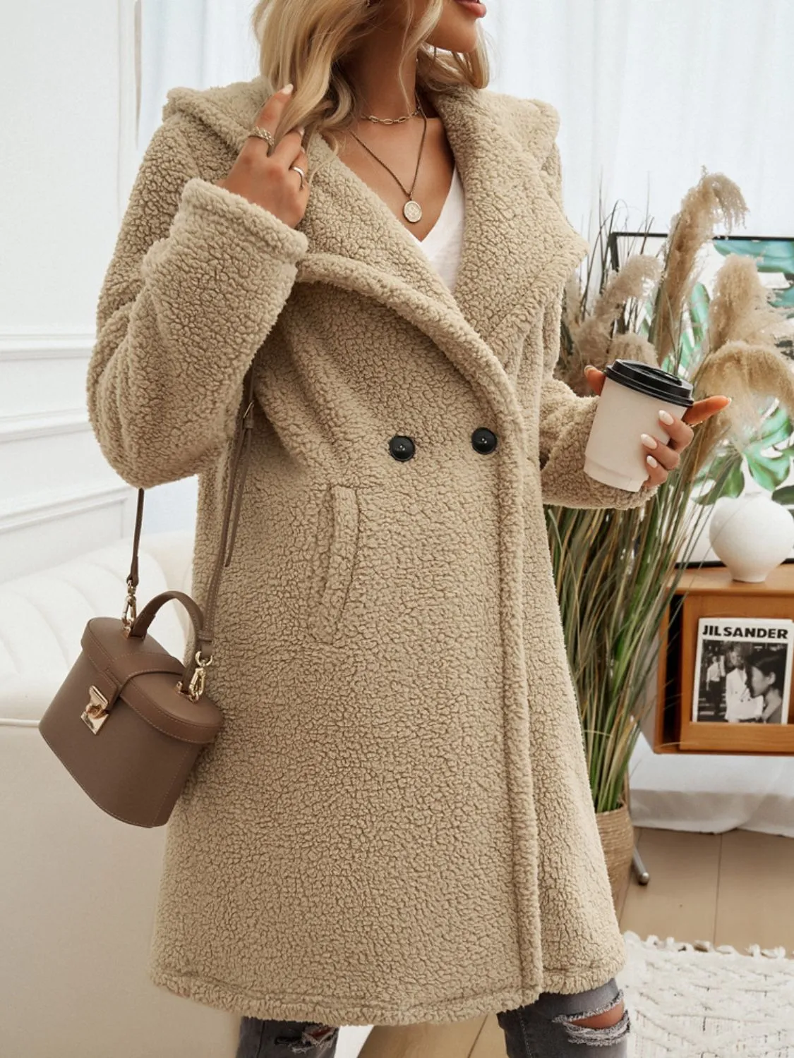 Blue Zone Planet |  Devine Pocketed Long Sleeve Hooded Teddy Coat
