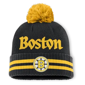 Boston Bruins Fanatics Heritage Blind Side Cuff Knit Toque with Pom - Black/Yellow