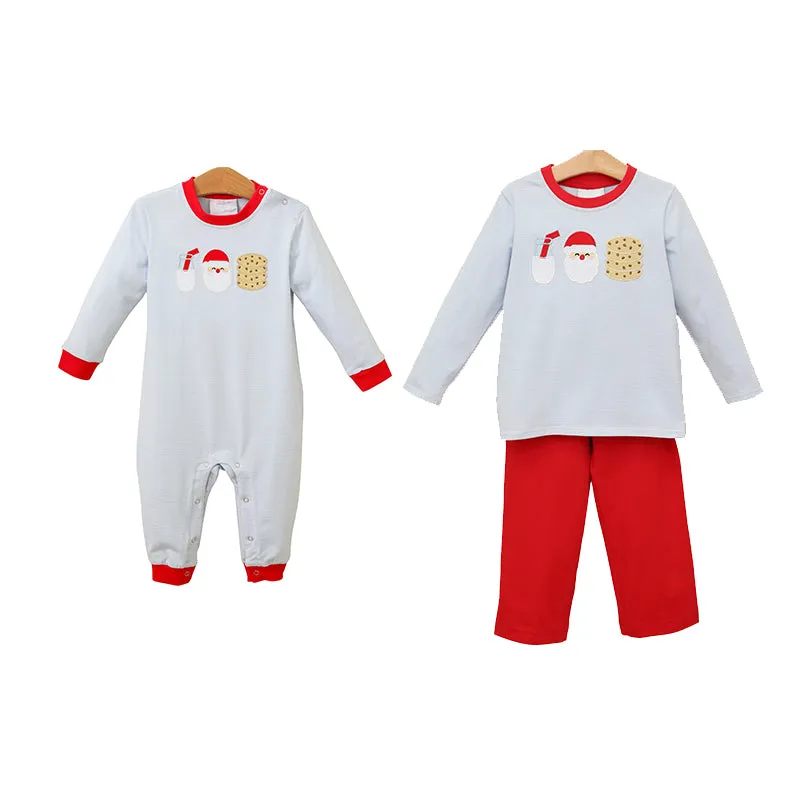 Christmas santa cookie sibling  LR1403 girl romper 202407 preorder