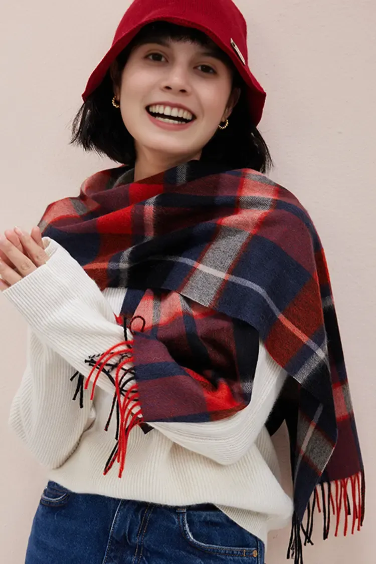 Classic British Style 100 Cashmere Plaid Winter Scarf