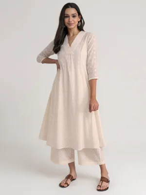 Cotton Jacquard Kurta Set - White