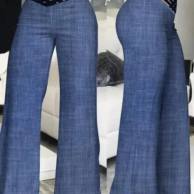Elegant High Waist Flared Women Pants with Sheer Mesh Patch
