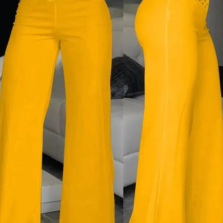 Elegant High Waist Flared Women Pants with Sheer Mesh Patch