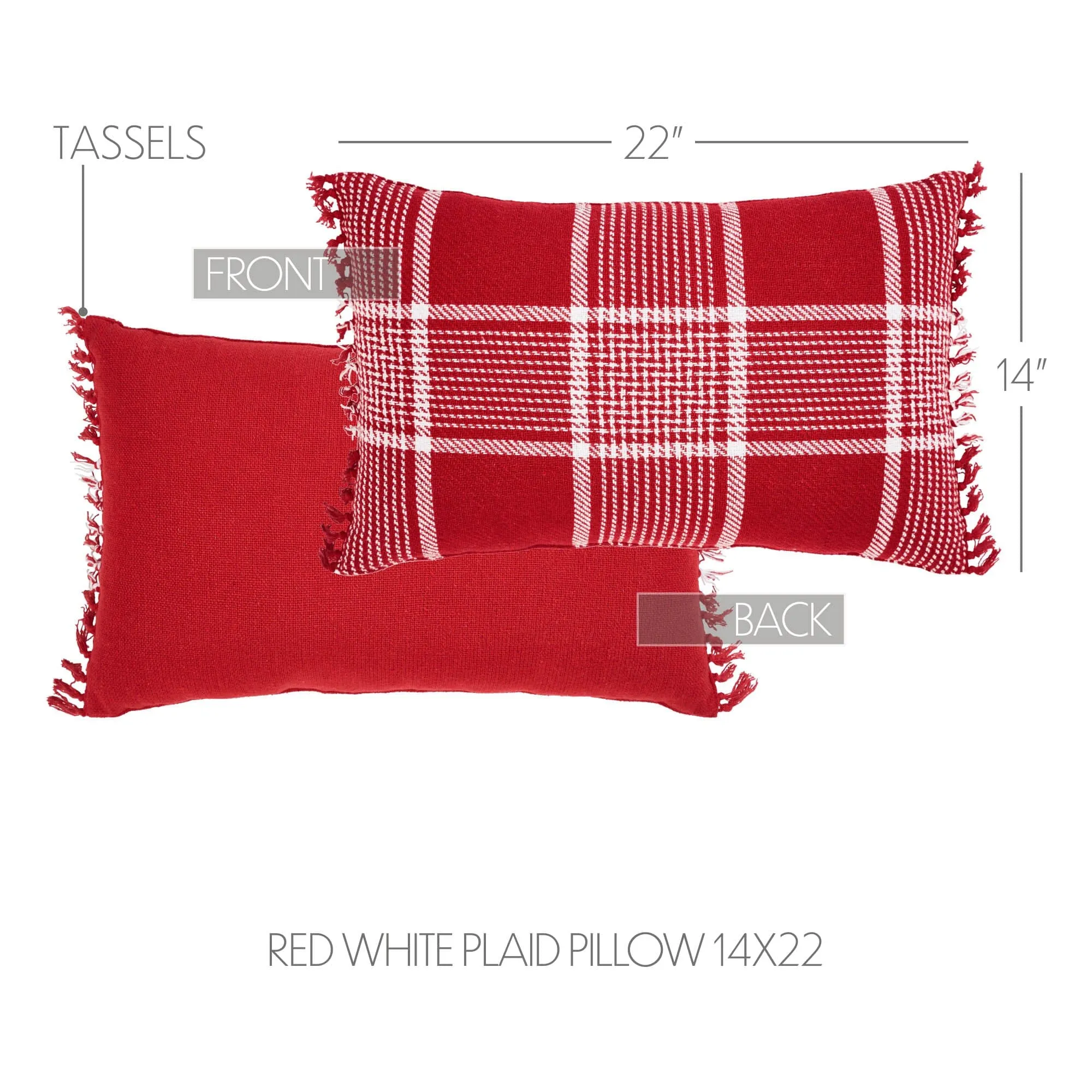 Eston Red Plaid Fringed Pillow 14x22"