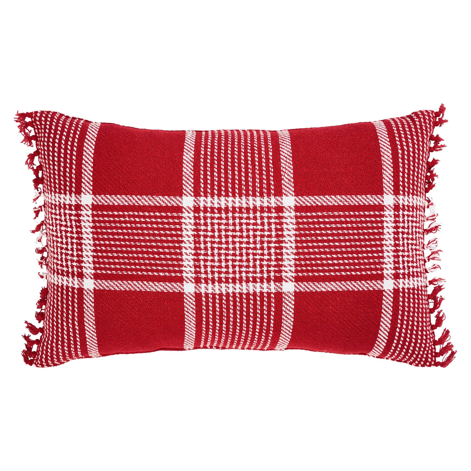 Eston Red Plaid Fringed Pillow 14x22"