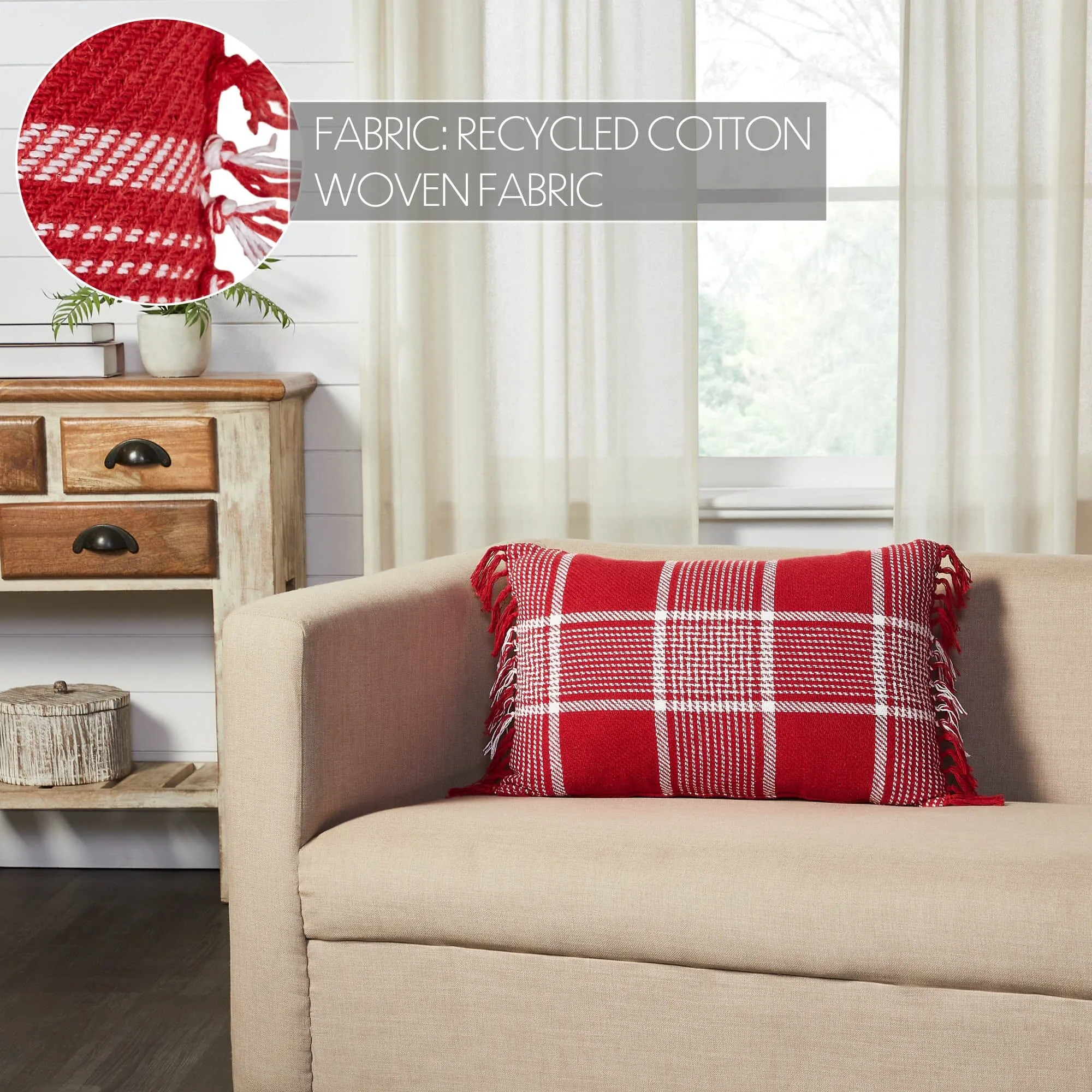 Eston Red Plaid Fringed Pillow 14x22"
