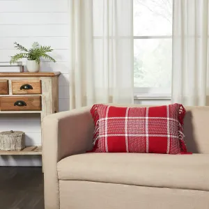 Eston Red Plaid Fringed Pillow 14x22"