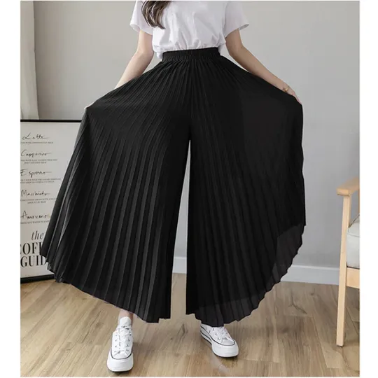 Flared Palazzo Loose Chiffon Boho Pleated Pants