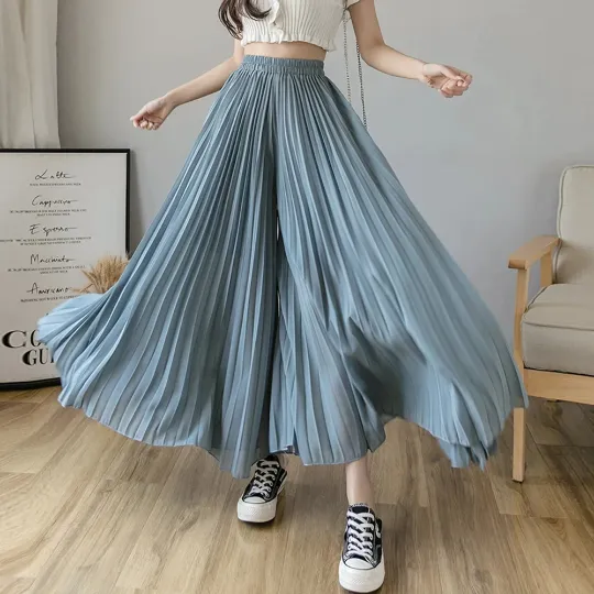 Flared Palazzo Loose Chiffon Boho Pleated Pants