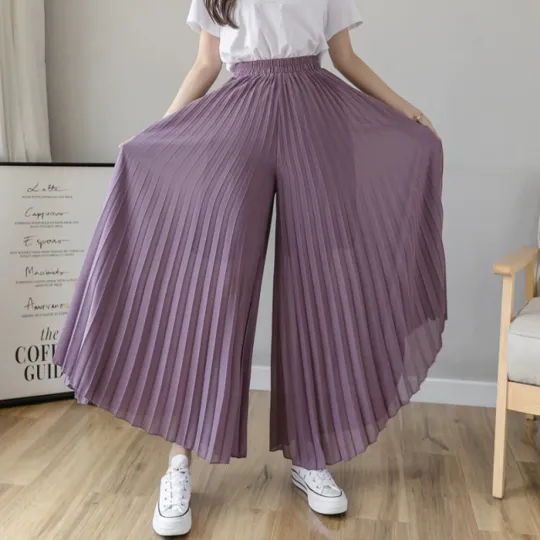 Flared Palazzo Loose Chiffon Boho Pleated Pants