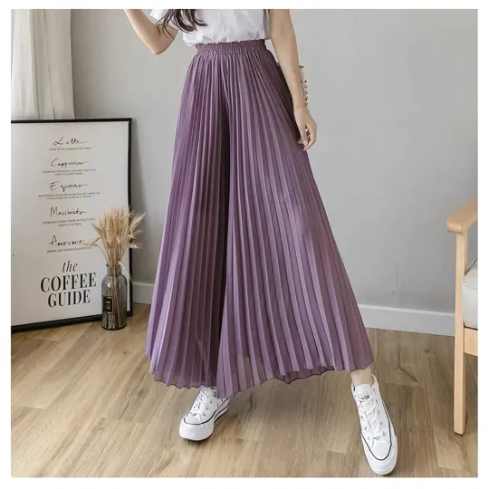 Flared Palazzo Loose Chiffon Boho Pleated Pants