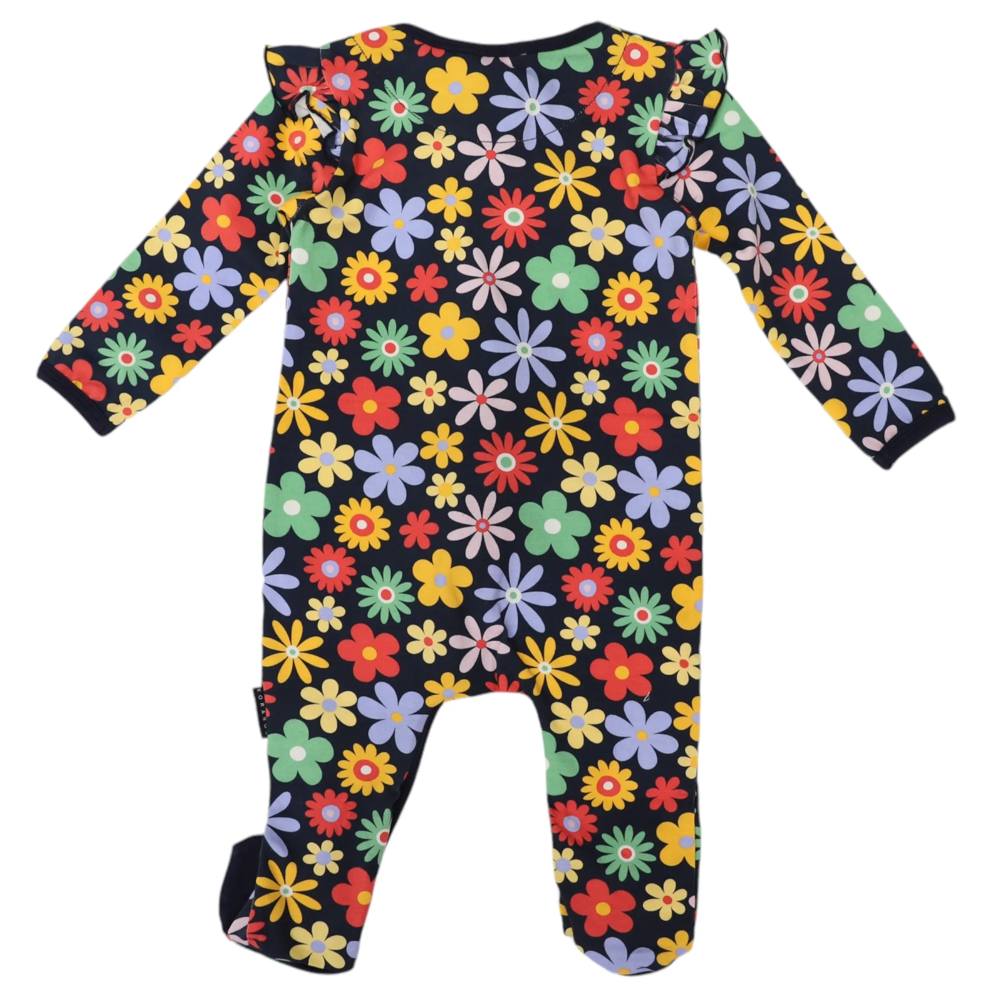 Flower Print Long Sleeve Zip Romper Navy