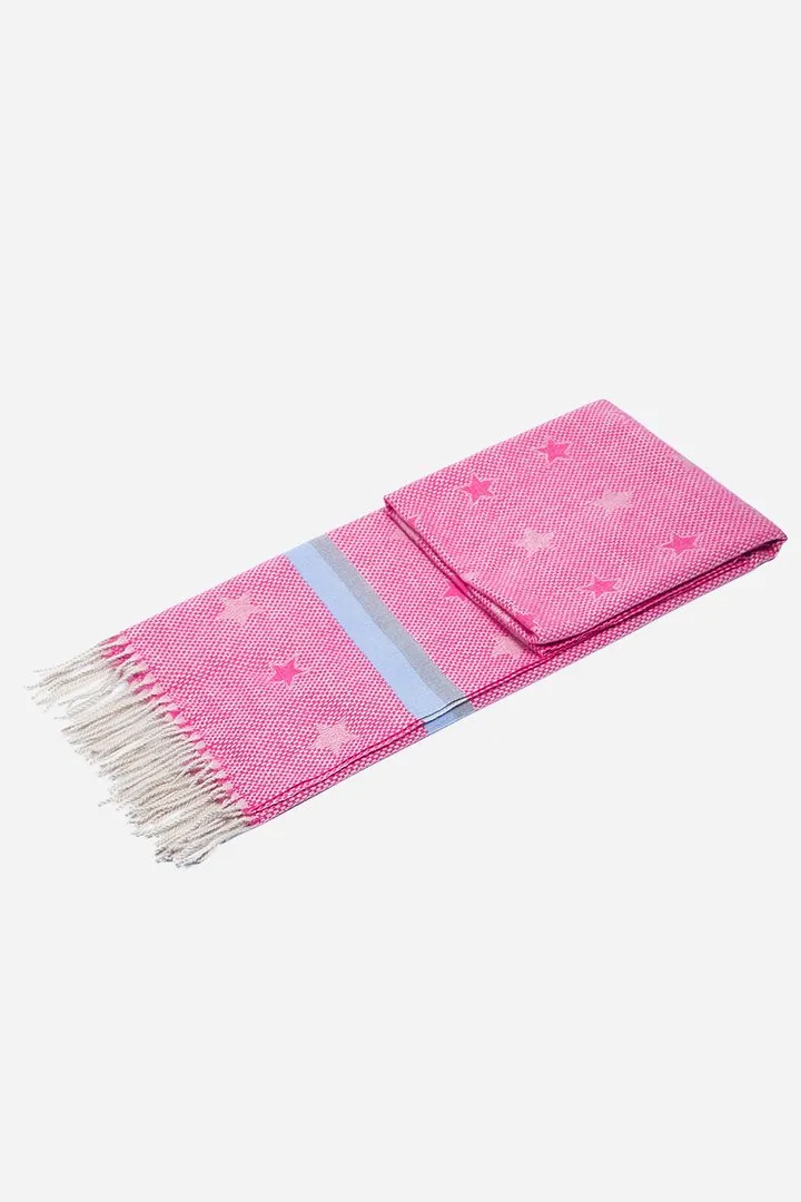 Fuschia & Blue Tasselled Blanket Scarf