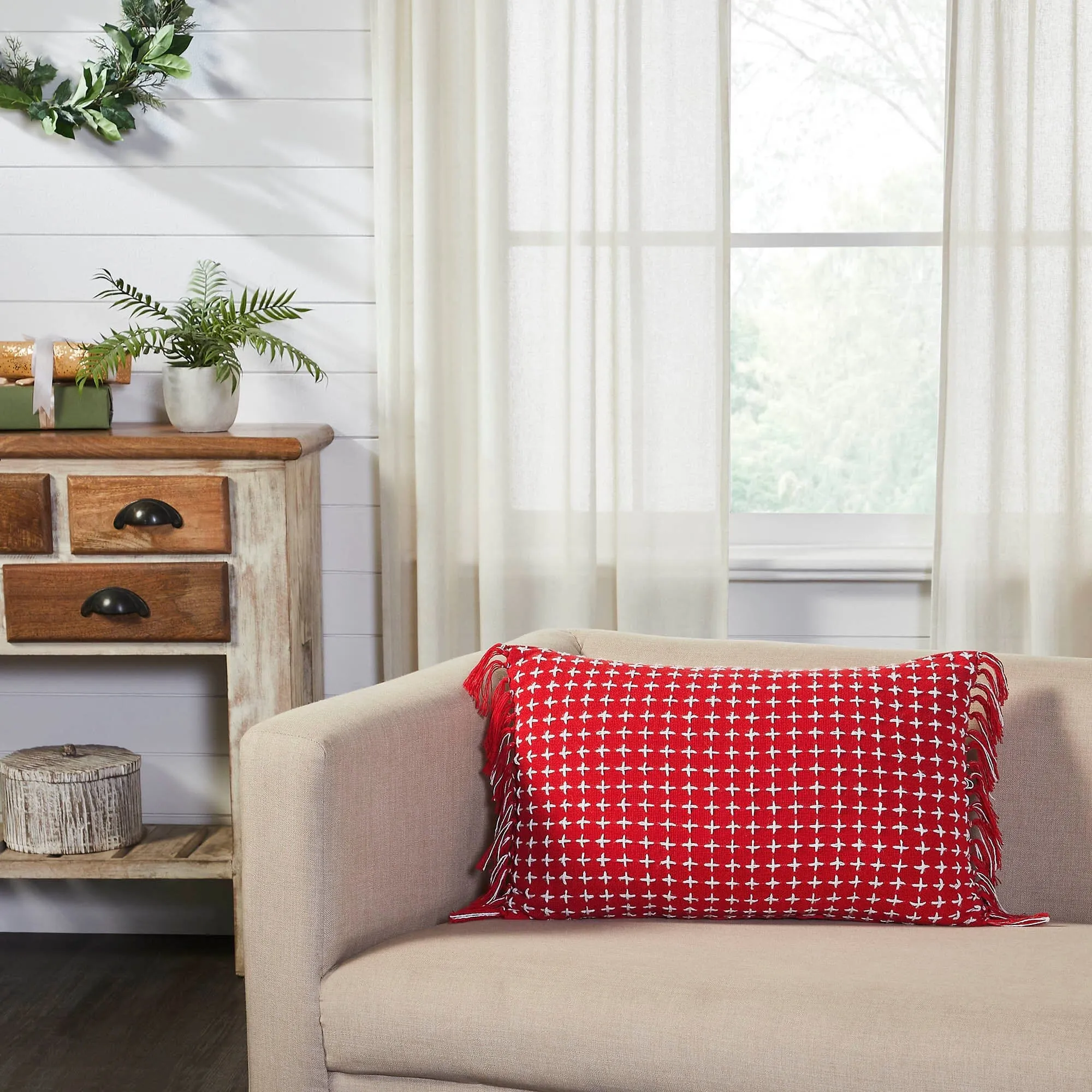 Gallen Red Fringed Pillow 14x22"