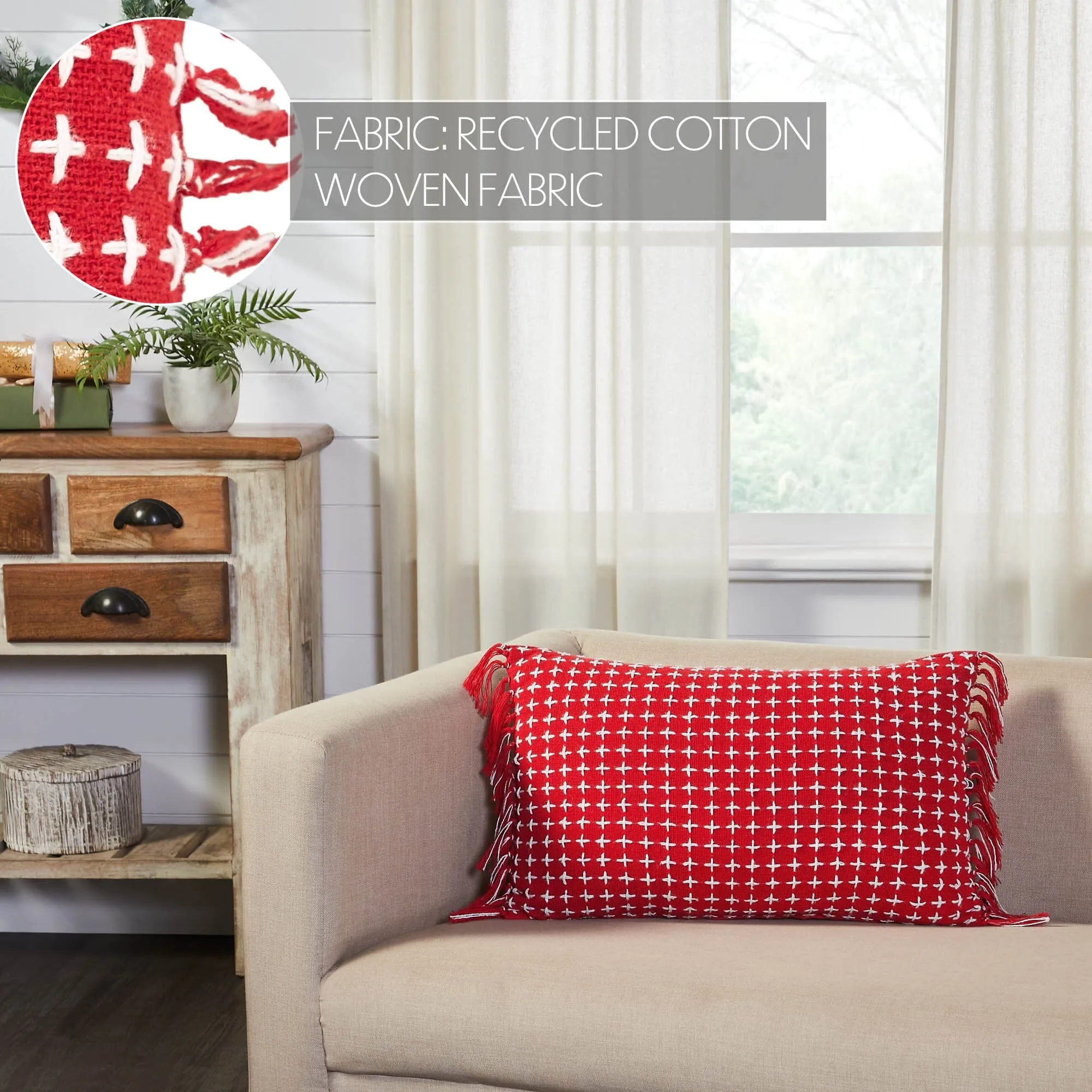 Gallen Red Fringed Pillow 14x22"