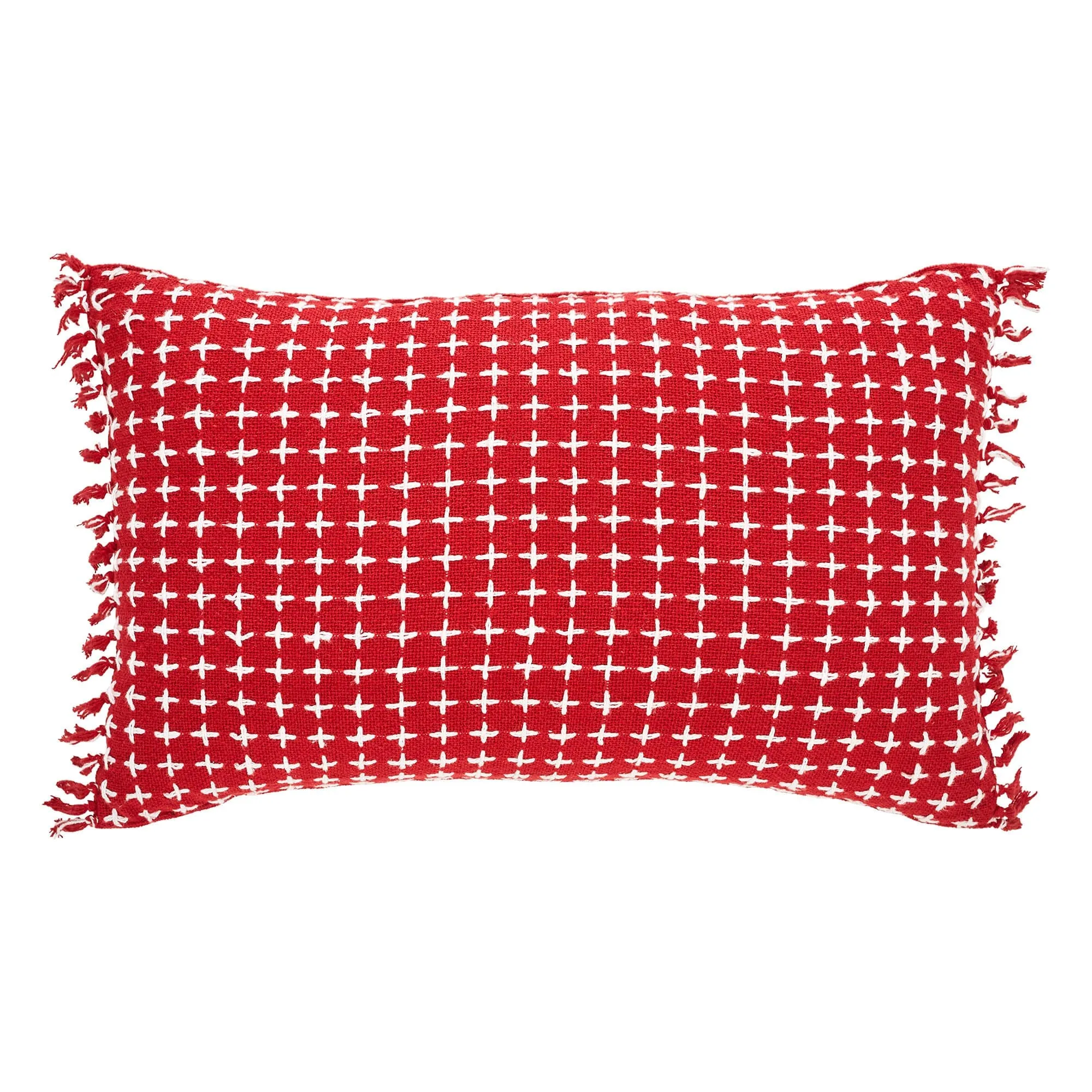 Gallen Red Fringed Pillow 14x22"