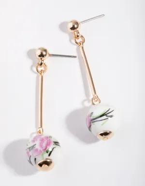 Gold Flower Bead Drop Earrings