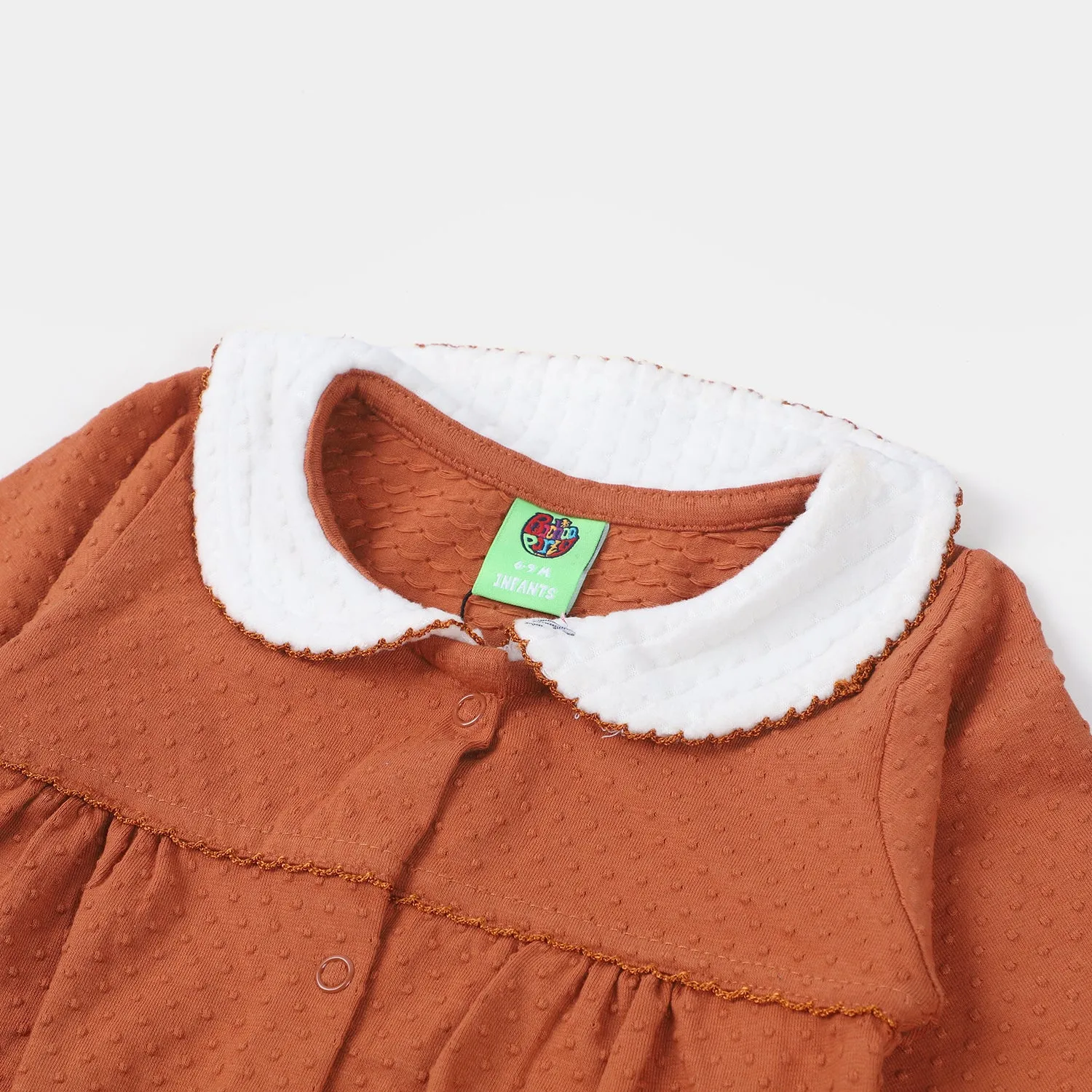 Infant Girls Knitted Rompers Fancy Dot's-Brown