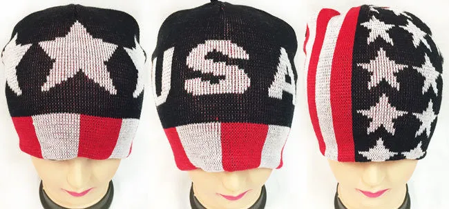 knitted beanie hat with assorted usa design Case of 24