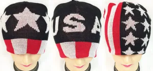 knitted beanie hat with assorted usa design Case of 24