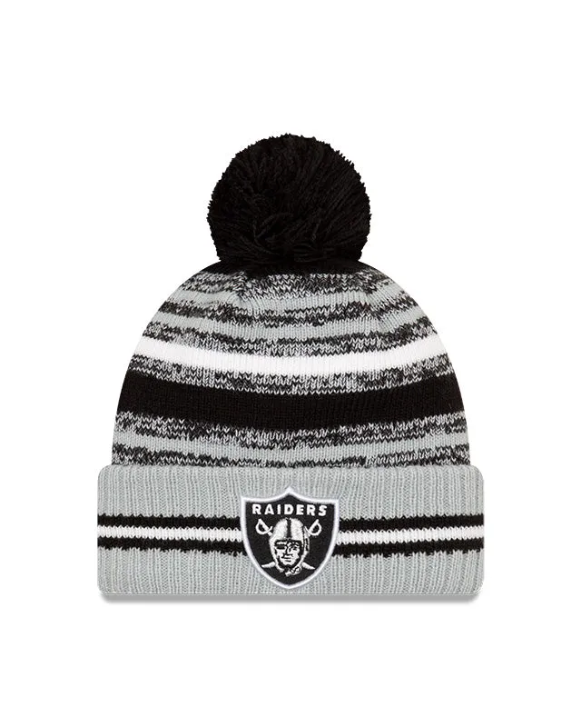 Las Vegas Raiders New Era 2021 NFL Sideline - Sport Official Pom Cuffed Knit Hat - Gray/Black