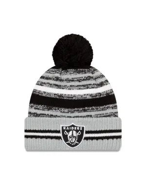 Las Vegas Raiders New Era 2021 NFL Sideline - Sport Official Pom Cuffed Knit Hat - Gray/Black