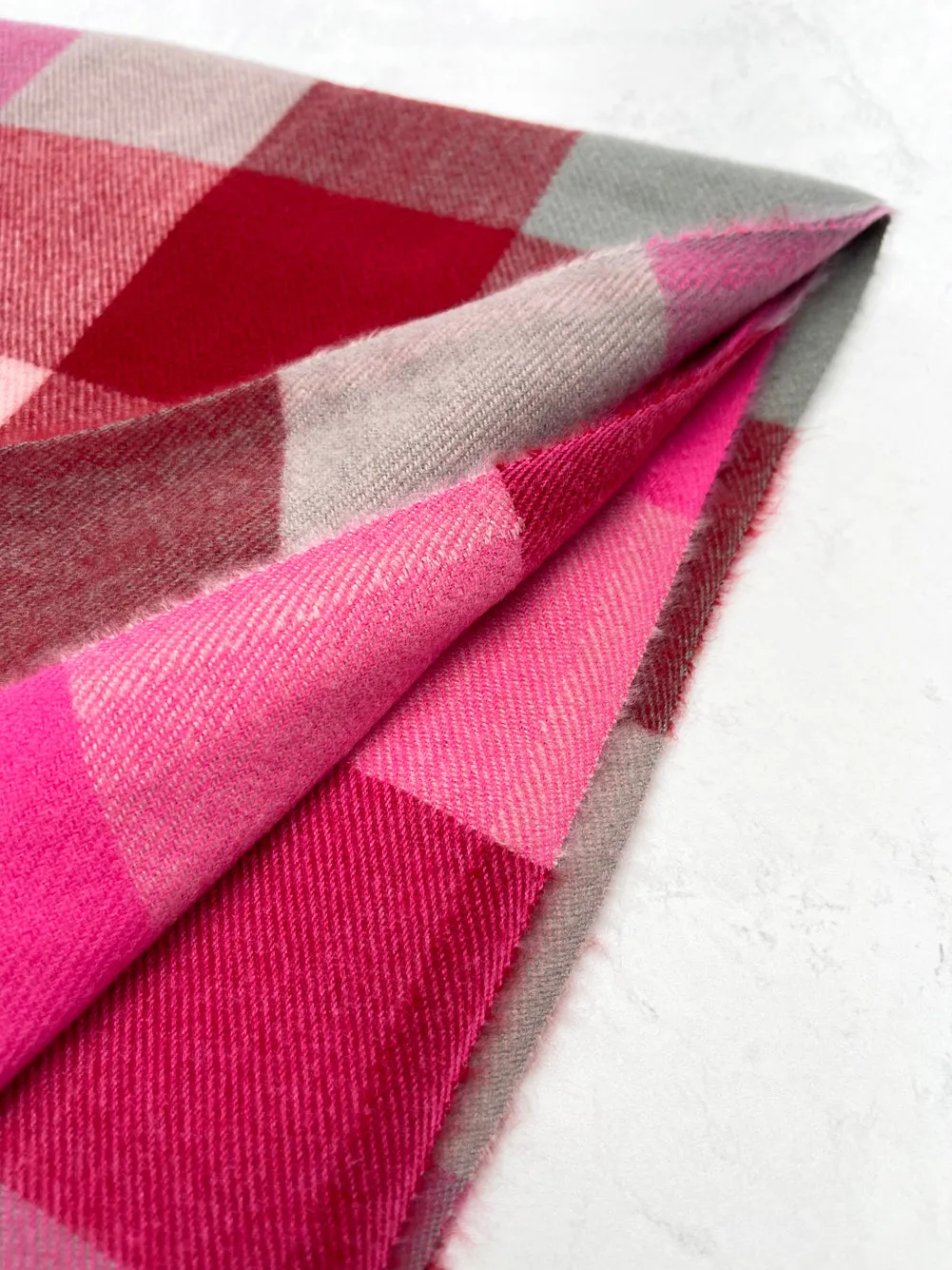 LONG FUCHSIA PINK WOOL MIX CHECKED TARTAN SCARF