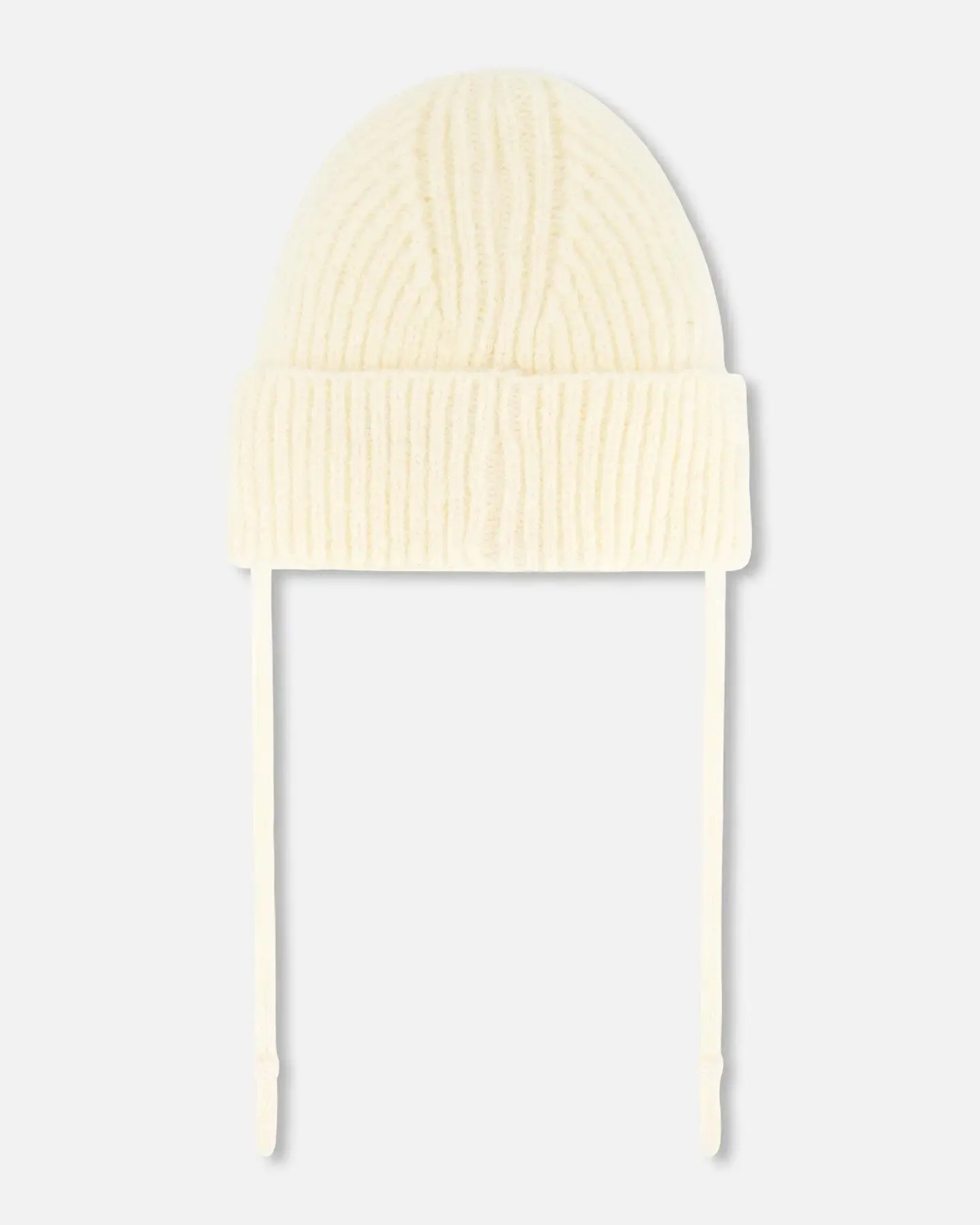 Mid-Season Knit Hat With Strings Off White