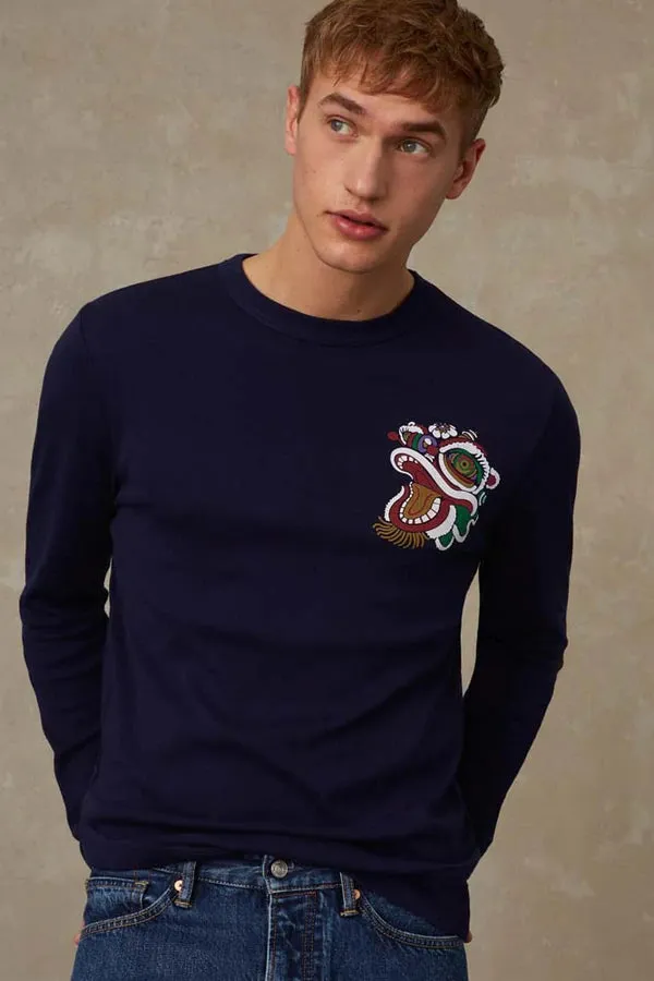 Nezer Thread L/S Tee in Navy
