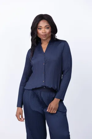 Nic   Zoe Crinkle Crepe Shirt in Dark Indigo