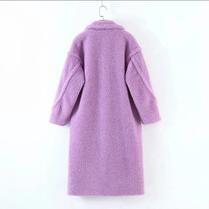 Oversized Longline Teddy Coat in Purple