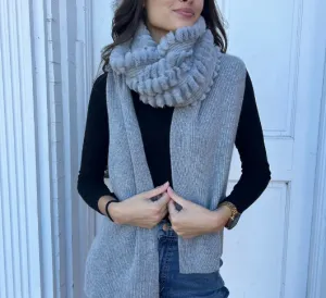 Peter Nathan Inc. - Knit and Rex Rabbit Fur Wrap in Gray