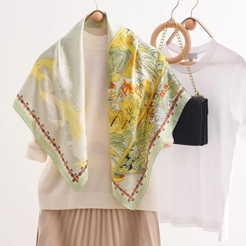 Pink Flora Chic Large Satin Scarf | 90x90cm Bandana | Twill Satin Shawl | Perfect Gift for Her, Mother's Day