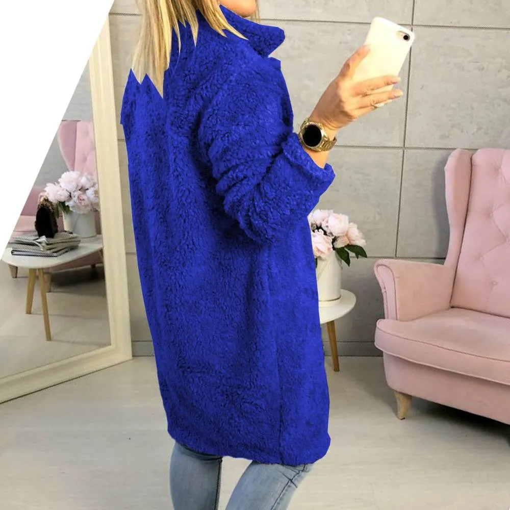 Sidiou Group Women Winter Warm Fluffy Coat Long Knee Jacket Teddy Bear Button Outwear