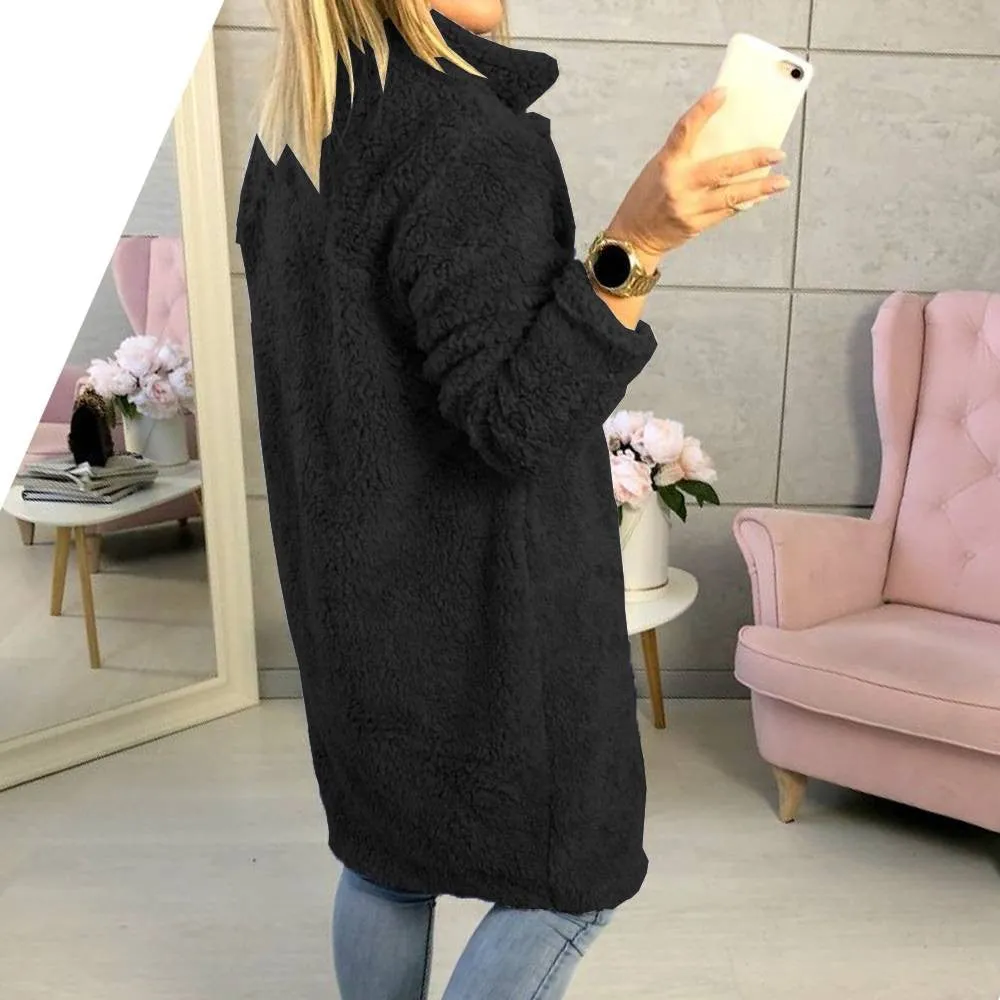 Sidiou Group Women Winter Warm Fluffy Coat Long Knee Jacket Teddy Bear Button Outwear