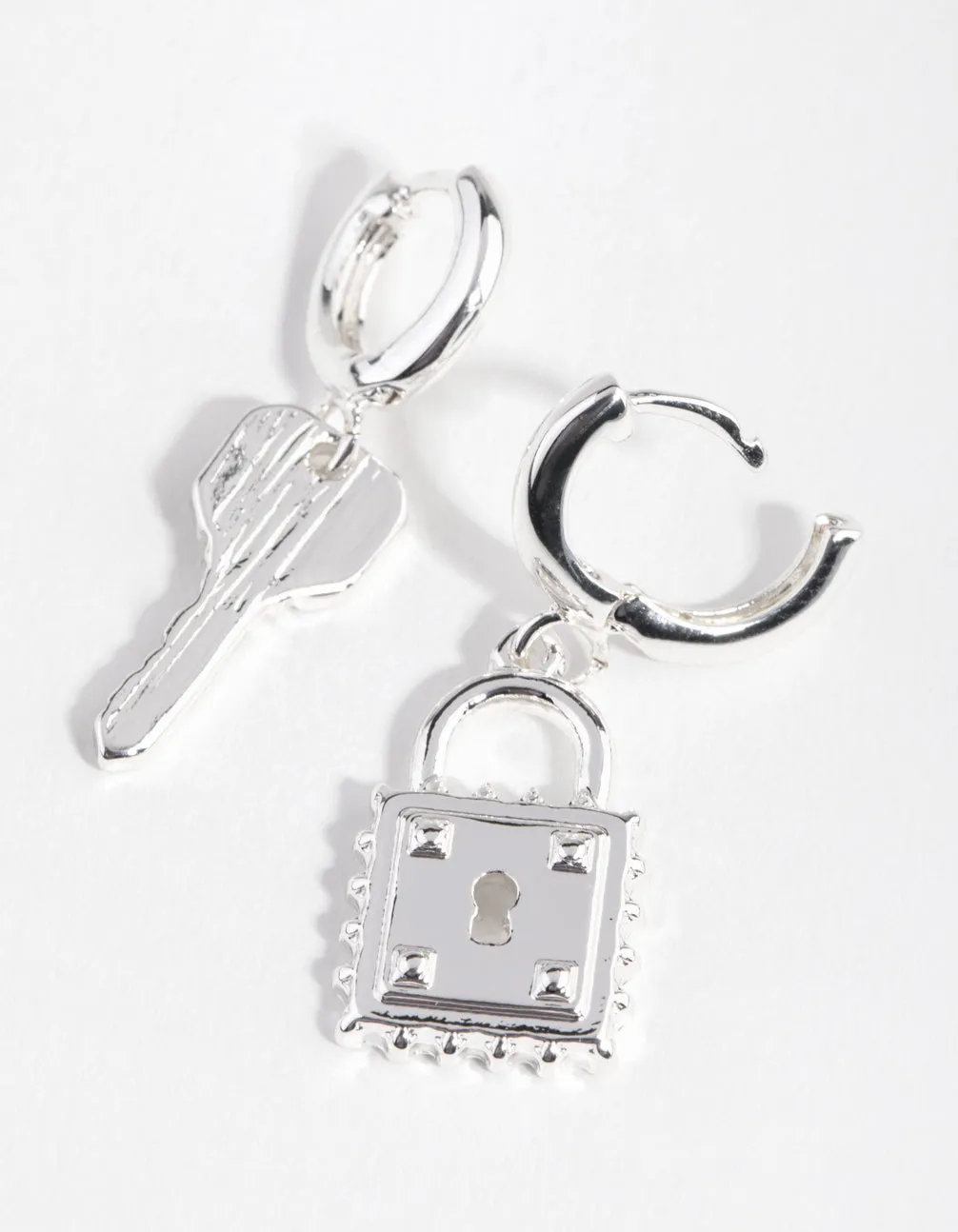 Silver Lock & Key Huggie Earrings