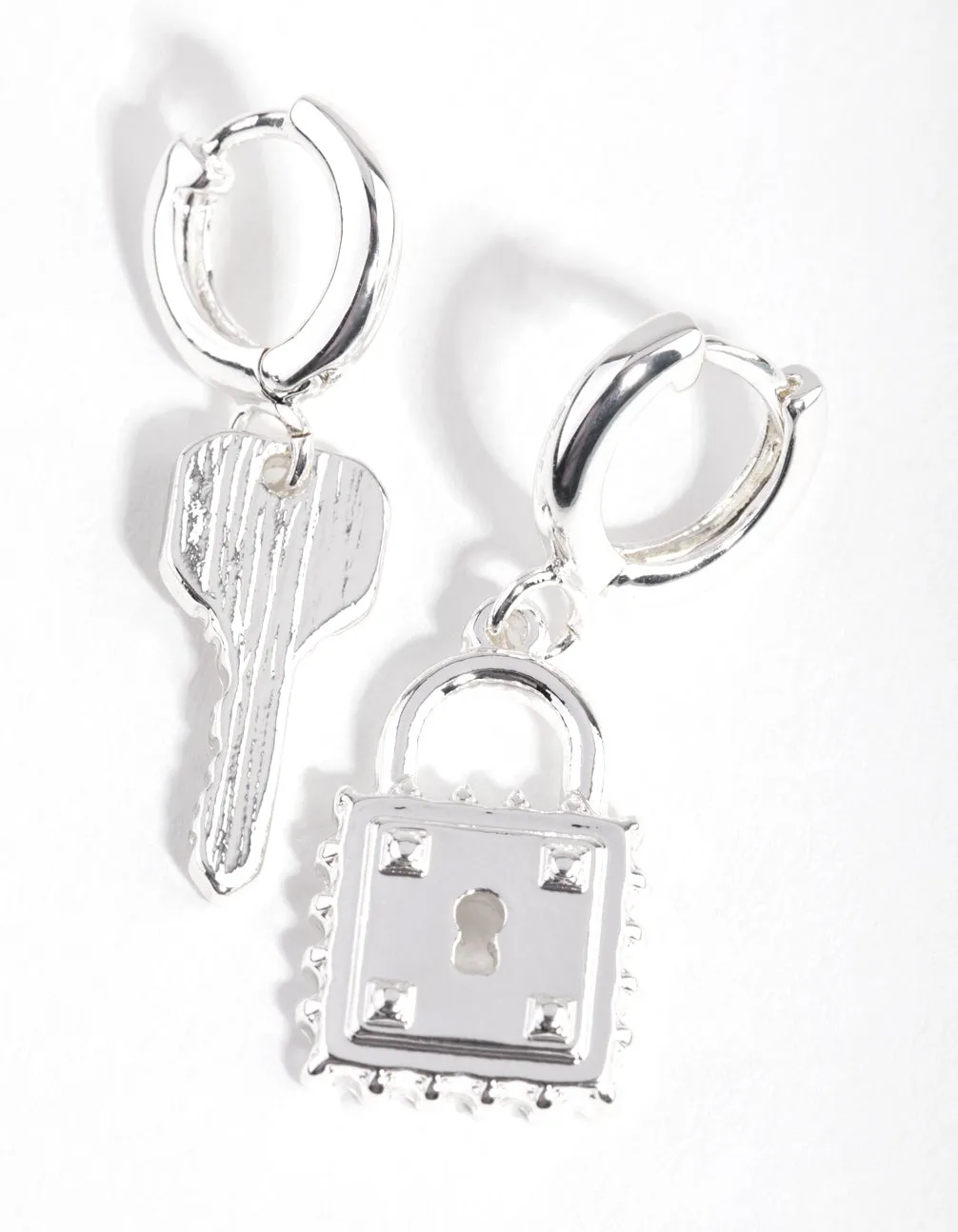 Silver Lock & Key Huggie Earrings