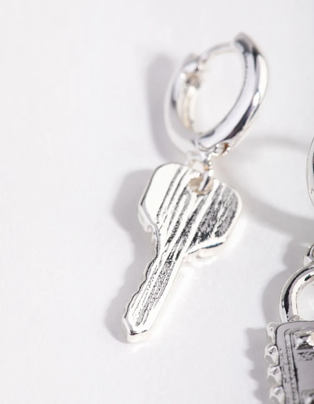 Silver Lock & Key Huggie Earrings