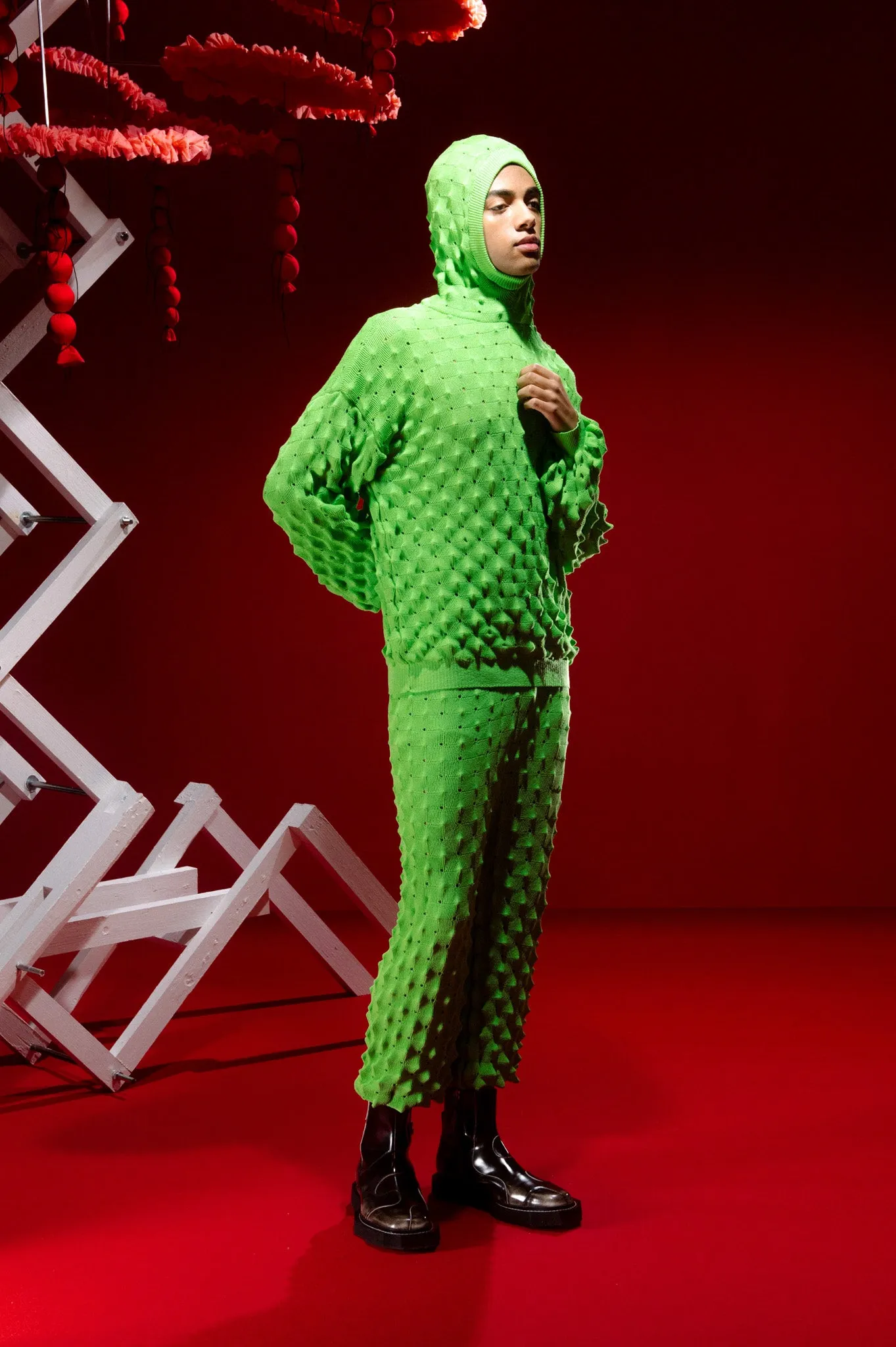 Transparent Spike Knit Pant - Green Spike