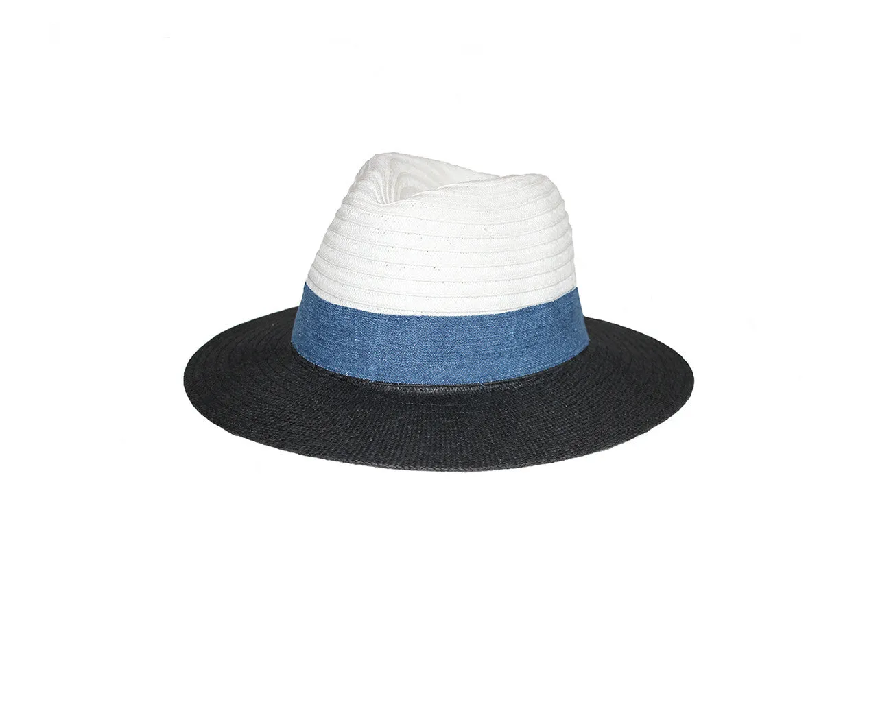 Two Tone Black & White Denim Fedora Style Sun Hat - The Milan