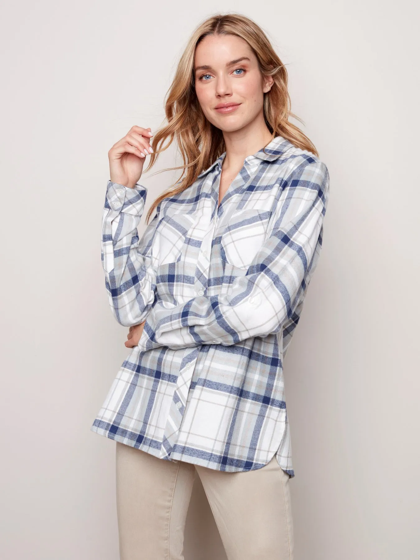 YARN DYED PLAID BLOUSE